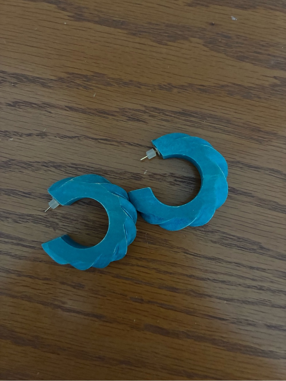 Blue Wooden Hoop Earrings